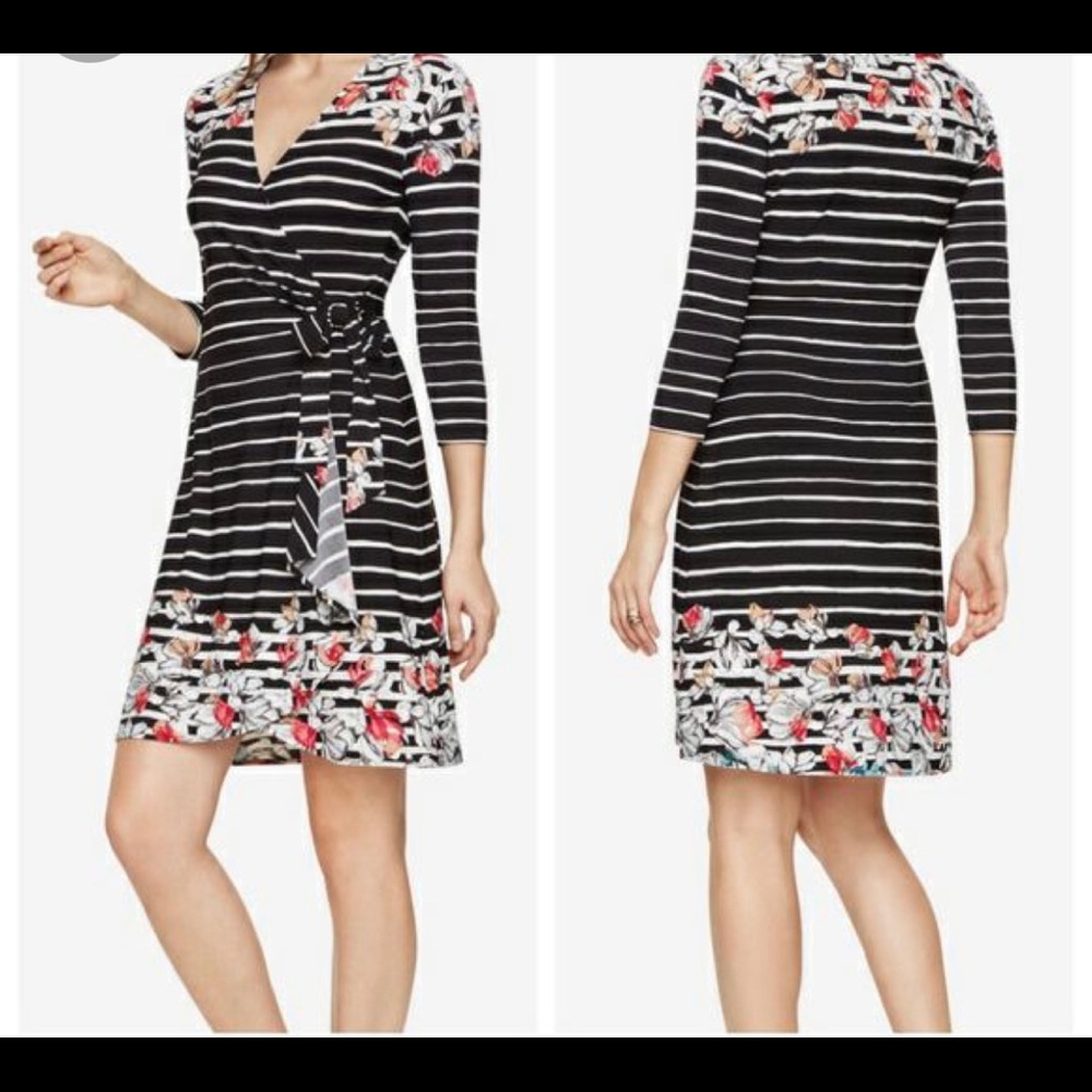 BCBG Maxazria Striped Floral Adele Wrap Dress